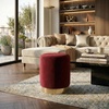 image:imageSAFAVIEH Couture Collection  Elsworth Burgundy Velvet Ottoman with Brass Base Modern Accent Seat Fully Assembled SFV3558HBurgundyBrass
