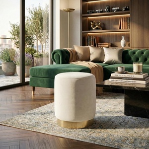 image:imageSAFAVIEH Couture Collection  Elsworth Burgundy Velvet Ottoman with Brass Base Modern Accent Seat Fully Assembled SFV3558HCreamBrass