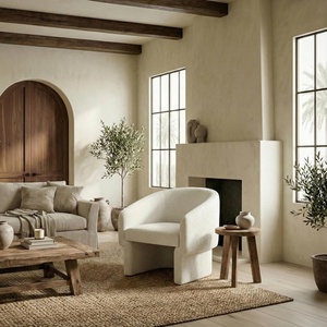 image:imageSAFAVIEH Couture Collection Susie Ivory Boucle Barrel Back Accent Chair Fully AssembledIvory