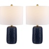 image:imageSAFAVIEH Lighting Collection Huxley Modern Navy Blue Ceramic 22inch Bedroom Living Room Home Office Desk Nightstand Table Lamp Set of 2 LED Bulbs Included