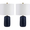 image:imageSAFAVIEH Lighting Collection Huxley Modern Navy Blue Ceramic 22inch Bedroom Living Room Home Office Desk Nightstand Table Lamp Set of 2 LED Bulbs Included