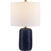 image:imageSAFAVIEH Lighting Collection Huxley Modern Navy Blue Ceramic 22inch Bedroom Living Room Home Office Desk Nightstand Table Lamp Set of 2 LED Bulbs Included
