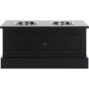 image:imageSAFAVIEH Home Collection Boomer Sage Green Elevated Pet Feeder Dog Bowl Stand with Drawer Fully AssembledMatt Black