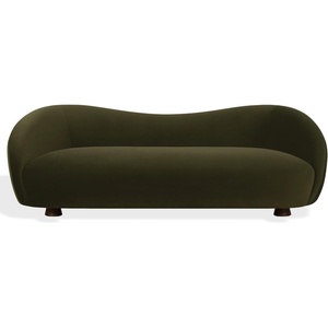 image:imageSAFAVIEH Couture  Jocelyne Sofa  Modern Curved Design  Dark Green Velvet amp Walnut  Ideal for Living Room Family Room 85 W x 368 D x 30 H SFV7519BWalnutDark Green