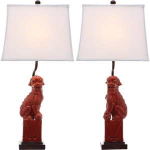 image:imageSAFAVIEH Lighting  Foo Dog 285Inch Ceramic Table Lamp Set of 2  Red  Sculpted Figure Design  Ideal for Living Room Bedroom Entryway Home Office  LED Bulbs Included LIT4137DSET2Red  Set of 2