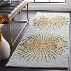 image:imageSAFAVIEH Soho Collection Area Rug  4 Round Beige amp Beige Handmade Wool amp Viscose Ideal for High Traffic Areas in Living Room Bedroom SOH655BBlueBeige
